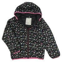 Černá květovaná šusťáková zateplená bunda s kapucí M&S