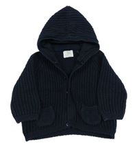 Tmavomodrý propínací svetr s kapucí Next