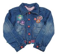 Modrá riflová bunda s nášivkami a výšivkami Desigual