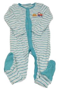 Bílo-modrý pruhovaný overal s traktorem Dunnes