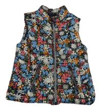 Tmavomodro-barevná květovaná šusťáková zateplená vesta Zara