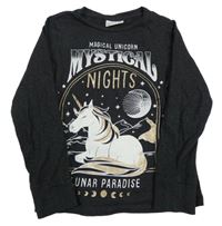 Antracitové melírované triko s jednorožcem C&A