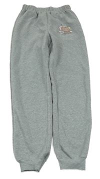 Šedé melírované tepláky s kočkou