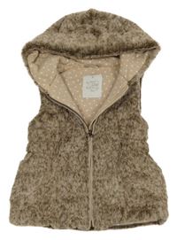 Hnědá kožešinová zateplená vesta s kapucí Tu