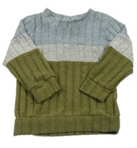 Modro-šedo-khaki melírovaná žebrovaná úpletová mikina