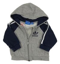 Šedo-tmavomodrá propínací mikina s logem a kapucí Adidas