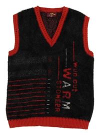 Černá chlupatá svetrová vesta s nápisem