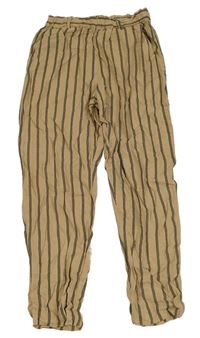 Hnědo-černé pruhované lehké kalhoty H&M