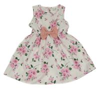 Bílé květované šaty s mašlí