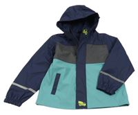 Tmavomodro-tyrkysovo-antracitová nepromokavá jarní bunda s kapucí X-Mail
