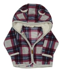 Šedo-vínovo-tmavomodrá kostkovaná fleecová propínací mikina s kapucí H&M