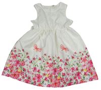 Bílé šaty s květinami a motýly