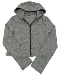 Šedá melírovaná propínací crop mikina s kapucí