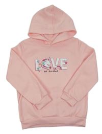 Růžová mikina s nápisem s jednorožcem a kapucí Shein