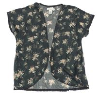 Černý květovaný šifonový cardigan H&M