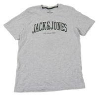Šedé melírované tričko s nápisem Jack & Jones