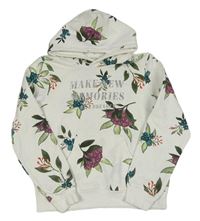 Smetanová květovaná mikina s nápisem a kapucí H&M