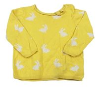 Žlutý lehký svetr s králíky zn. H&M