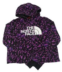 Černo-růžová vzorovaná crop mikina s logem a kapucí The North Face
