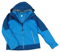 3v1 - Modrá šusťáková funkční celoroční funkční bunda s kapucí + chlupatá mikina Decathlon