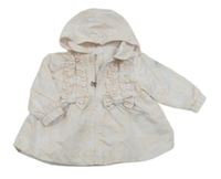 Bílo-smetanový šusťákový jarní kabát s kapucí