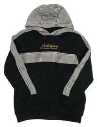 Černá mikina s bílo-černým vzorovaným pruhem a kapucí George