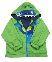 Zelená šusťáková jarní bunda s kapucí - dino 