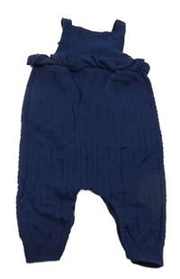 Tmavomodré pletené laclové tepláky s volánkem Tu