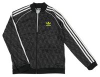 Černo-šedá vzorovaná sportovní propínací mikina s pruhy Adidas