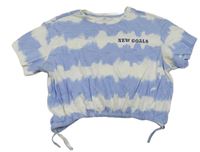 Světlemodro-bílé pruhované crop tričko s nápisem H&M