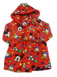 Červený plyšový župan s Mickeym a kamarády a kapucí Disney