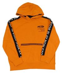 Oranžovo-černá mikina s nápisy a kapucí - Nerf
