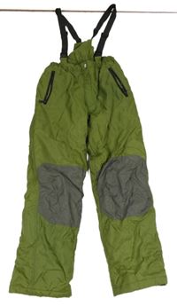 Khaki-šedé šusťákové laclové oteplovačky  