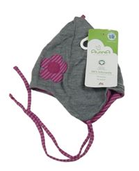 Nové - Šedo-fuchsiová čepice s květem Alana