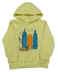 Žlutá mikina s domečky a kapucí Primark