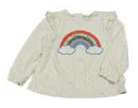 Smetanovo-žlutá puntíkatá tunika s duhou a volánky Baby Boden 