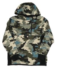 Khaki-černo-béžovo-modrá army mikina s kapucí George