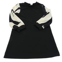 Černo-smetanové šaty se žebrovanými rukávy Shein