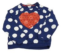 Tmavomodro-bílá puntíkatá mikina se srdcem Miniclub