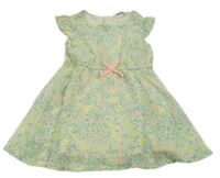 Světlezelené květované šifonové šaty s mašlí H&M