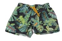 Černo-zelené plážové kraťasy s listy a ještěrkami H&M