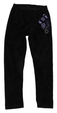 Černé elastické manšestráky s květy C&A