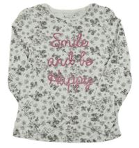 Světlešedé květované triko s nápisem Primark