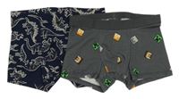 2set - 2x boxerky - tmavomodré s diny + antracitové - Minecraft H&M