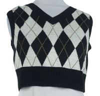 Dámská černo-smetanová károvaná svetrová crop vesta H&M
