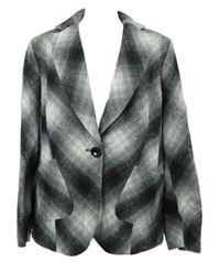 Dámksé šedo-černé kostkované vlněné sako