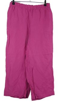 Dámské fuchsiové lněné culottes kalhoty H&M