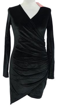 Nové - Dámské černé sametové řasené šaty Shein 