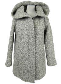 Dámský šedo-bílý melírovaný vlněný kabát s kapucí C&A