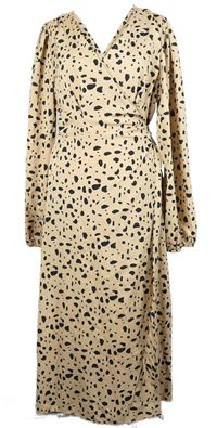 Dámské béžovo-černé vzorované zavinovací midi šaty Shein 